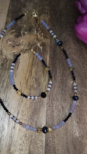 Komplet Biżuterii „Wieczorna Mgła” – Akwamaryn, Spinel i Chalcedon