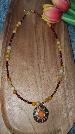 Zestaw biżuterii – „Słoneczna Mandala” – Chalcedon, mokait i jaspis