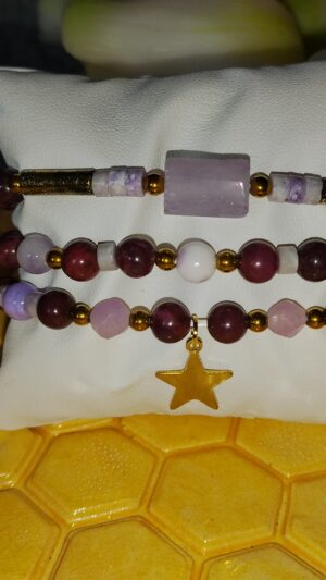 Zestaw Bransoletek „Fioletowa Noc” – Chalcedon, Ametyst i Granat